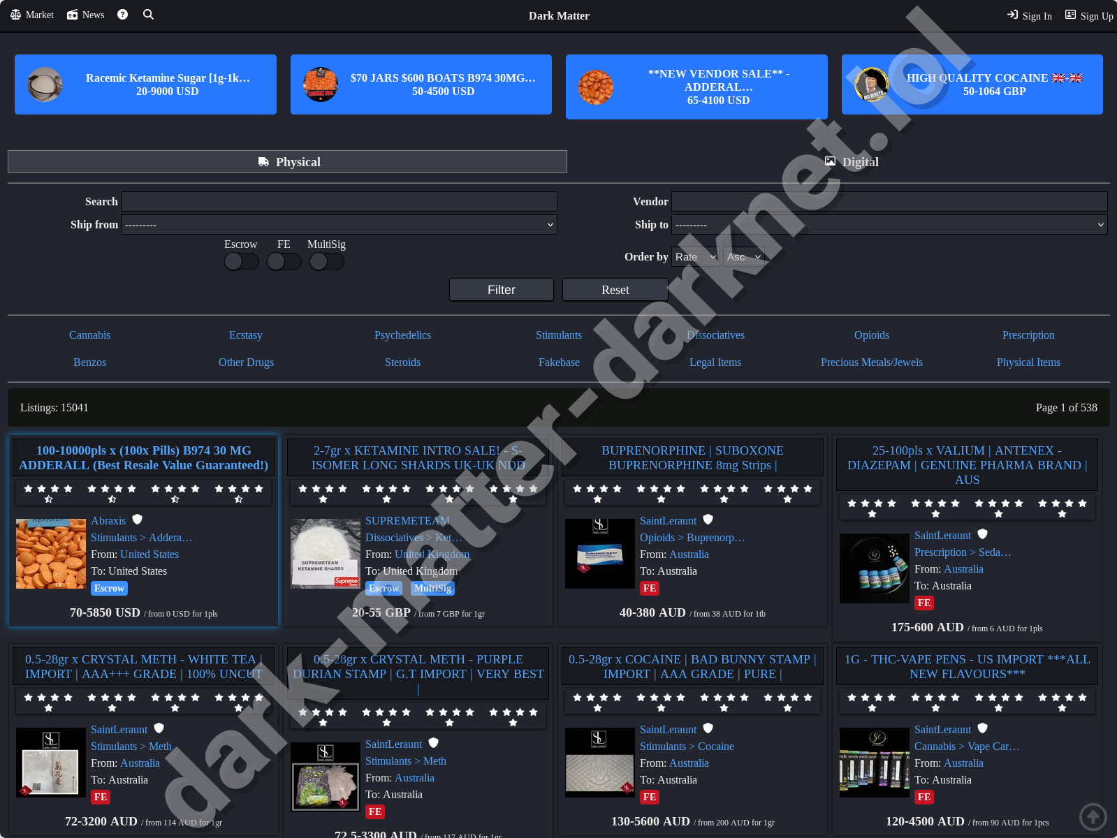 Dark Matter Darknet Market homepage 2026